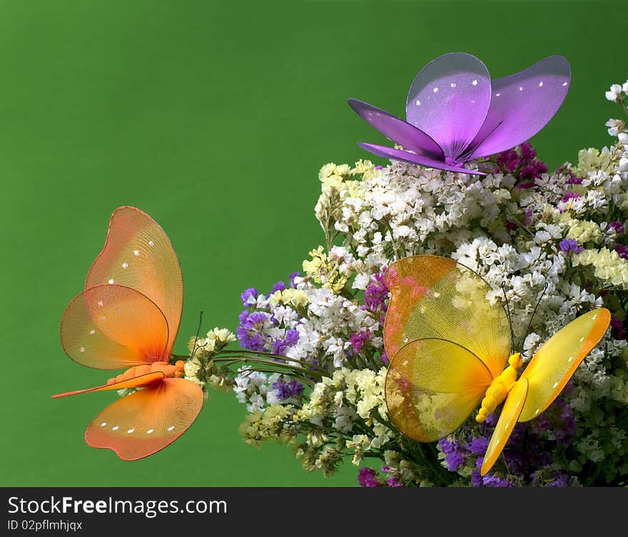 Decorative colourful butterflies on flowers. Decorative colourful butterflies on flowers