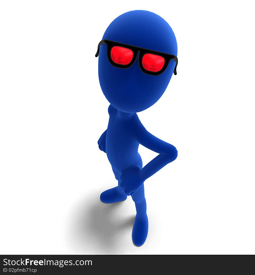 3d male icon toon character looks very cool with his glasses. 3D rendering with clipping path and shadow over white