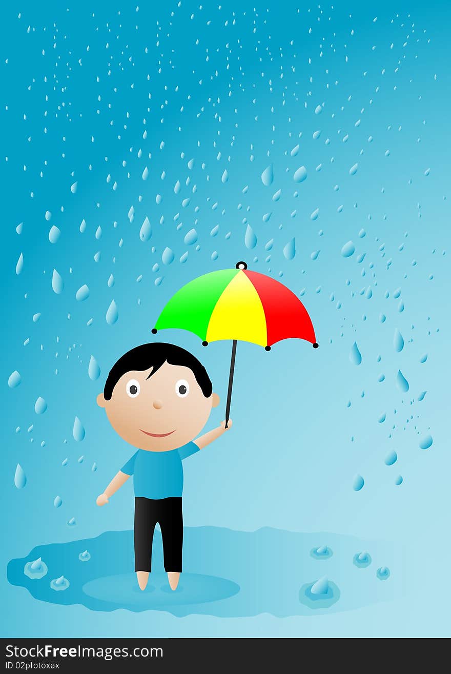 Vector illustration of the teenager with an umbrella. Vector illustration of the teenager with an umbrella