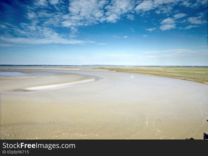 Beach from mont sant michell in normandie. Beach from mont sant michell in normandie