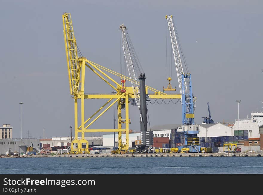 Cranes in the port of livorno merchant