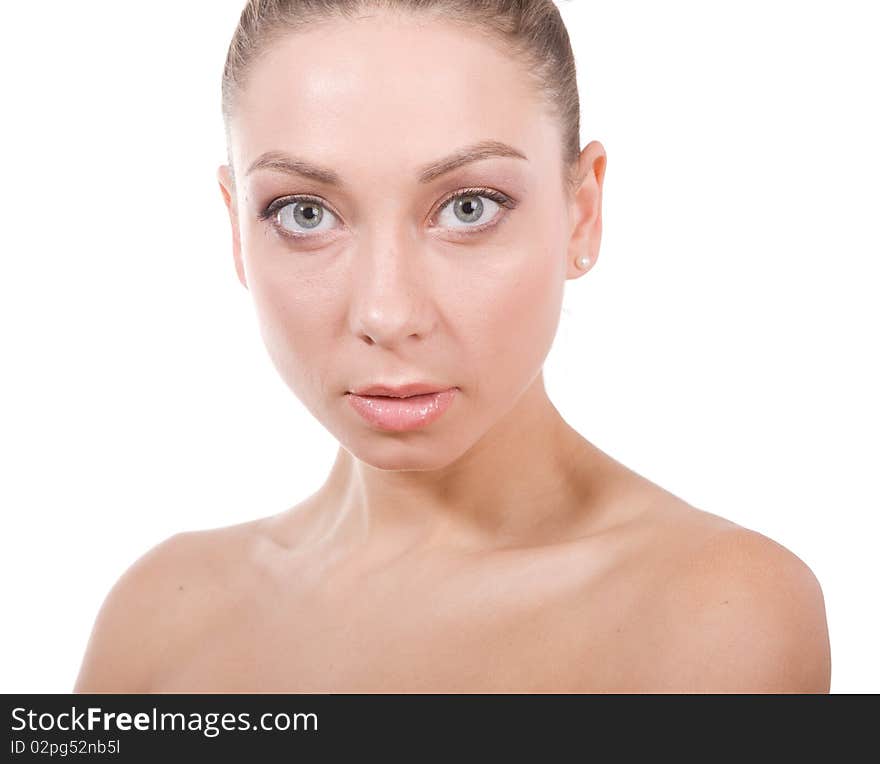 Close up of beautiful girl on white background