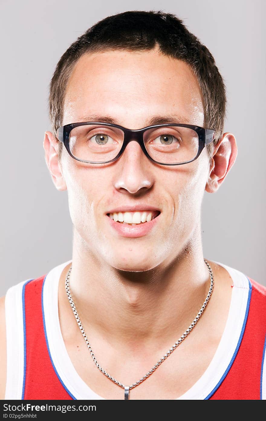 Close up portrait of young man in glasses