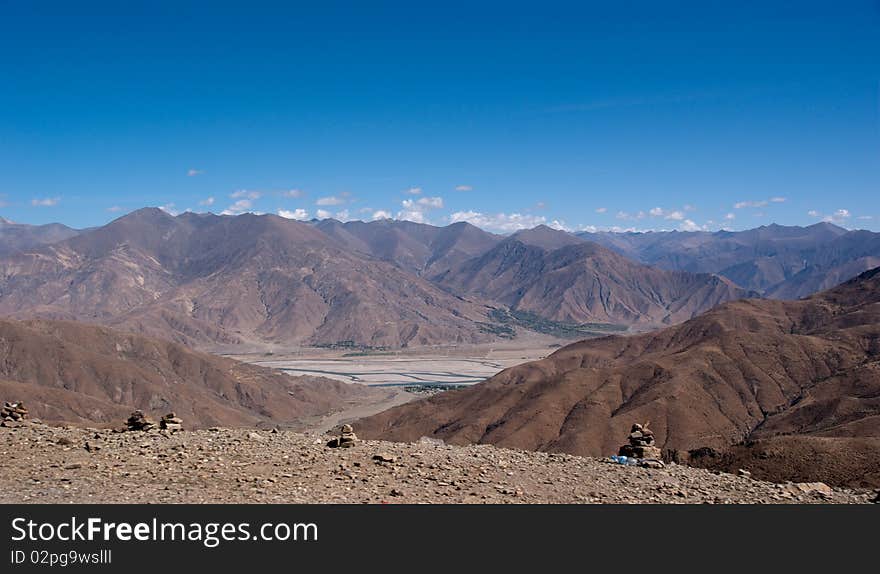 Yellowish mountain road view in tibet of China