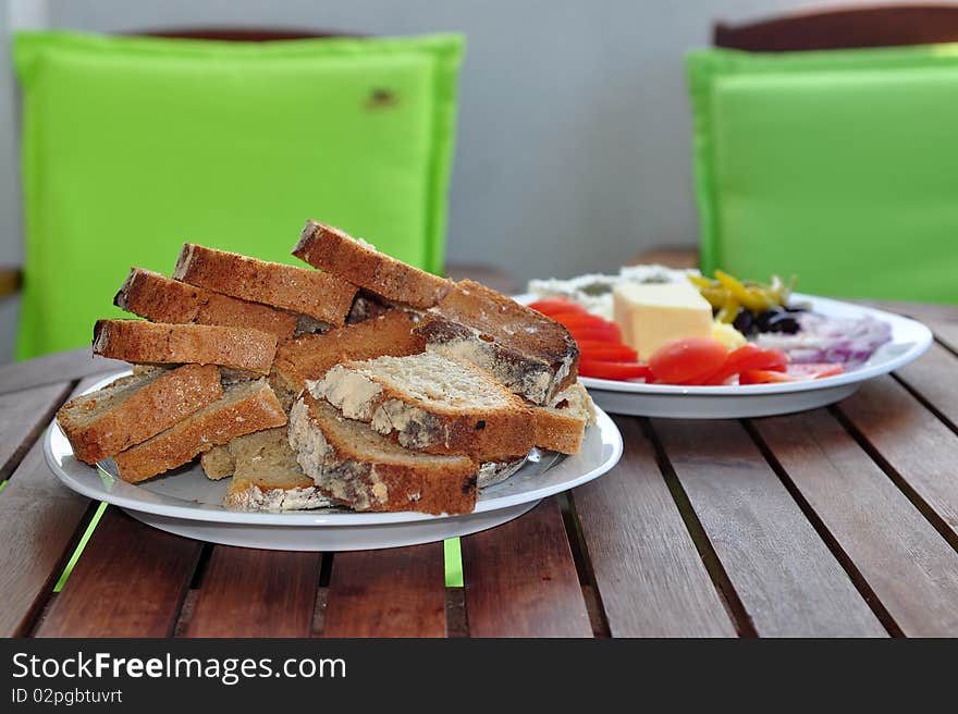 Time for morning breakfast with fragrant bread.