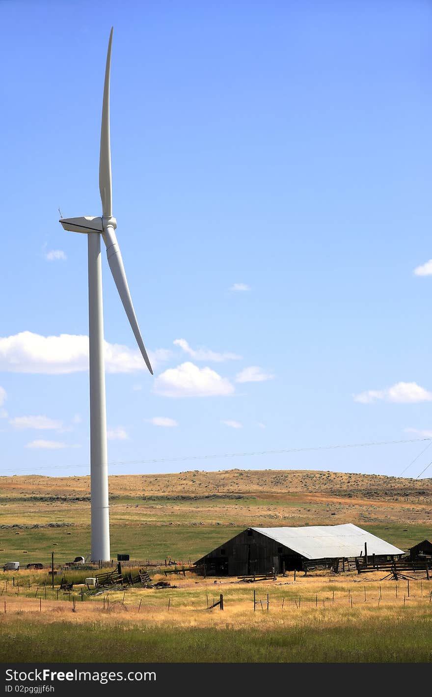 Wind turbine and a shack.