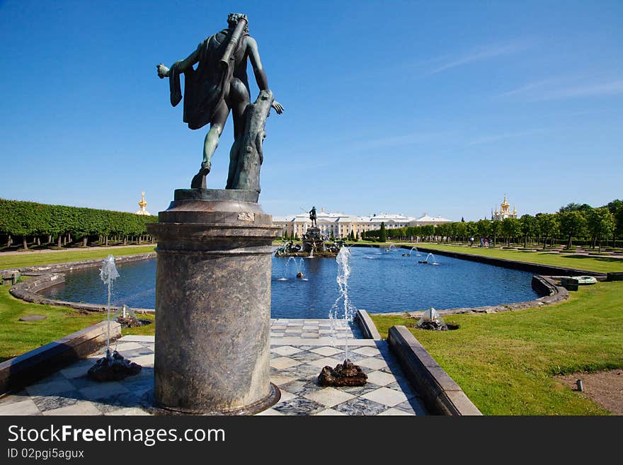 The Palaces, Fountains, and Gardens of Peterhof Grand Palace in Saint-Petersburg, Russia. The Palaces, Fountains, and Gardens of Peterhof Grand Palace in Saint-Petersburg, Russia