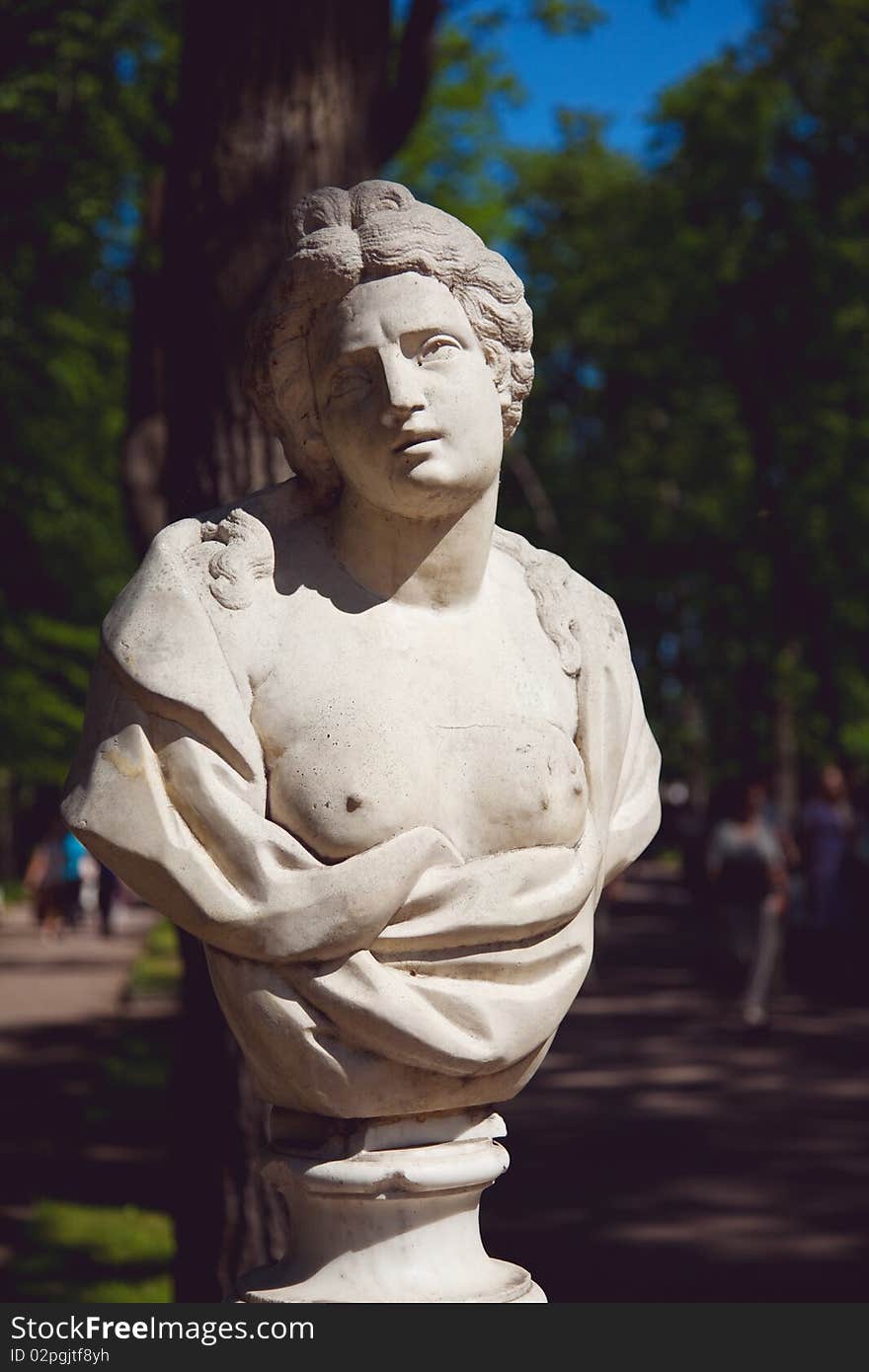 Sculptures in park in Peterhof, Saint-Petersburg, Russia