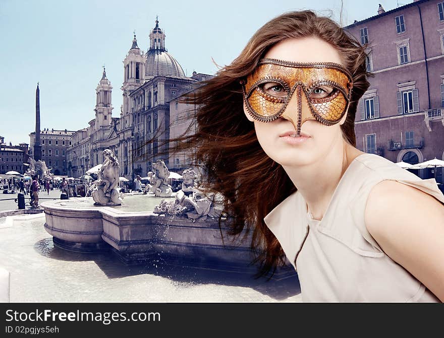 Beautiful Girl With The Venetian Mask