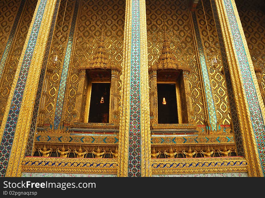 Windows and wall art of Thailand style in the Prakaew temple. Windows and wall art of Thailand style in the Prakaew temple.