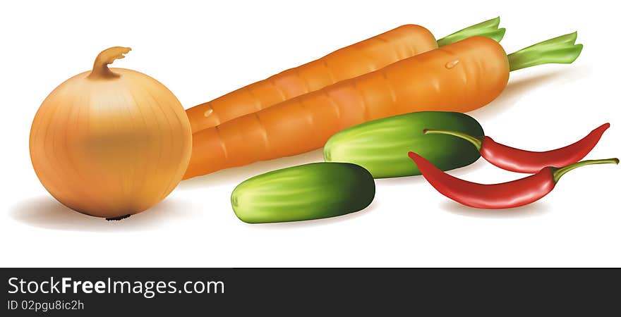 Photo-realistic  illustration. Group of vegetables.