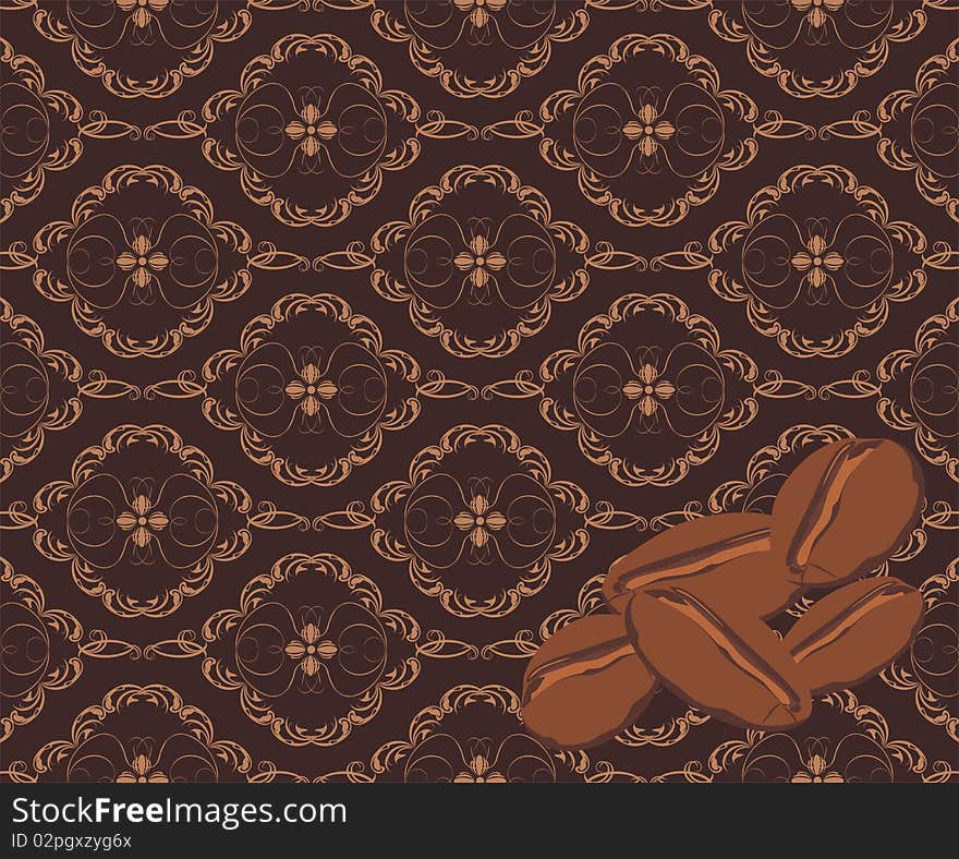 Coffee corns on the decorative background. Banner