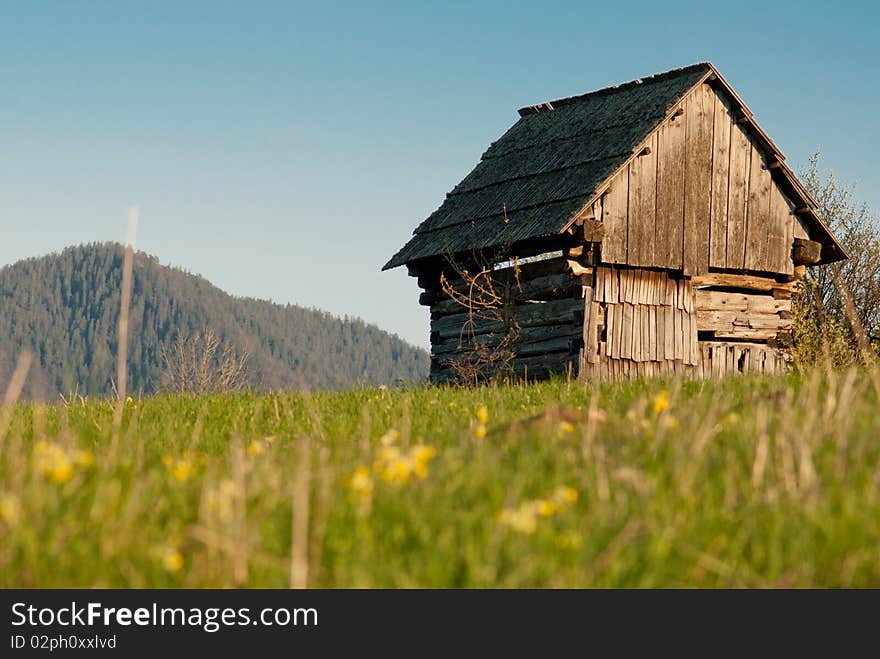 Hovel on grass fiels