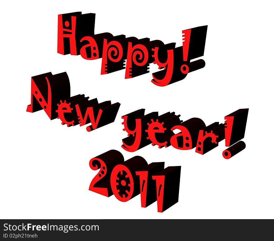 Happy new year 2011 3d text in white