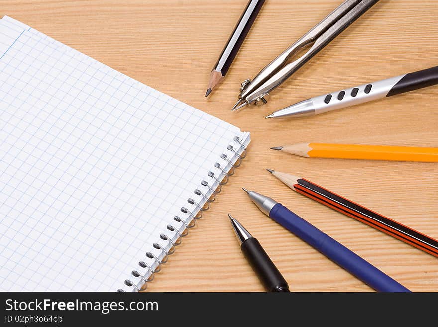 School accessories at table