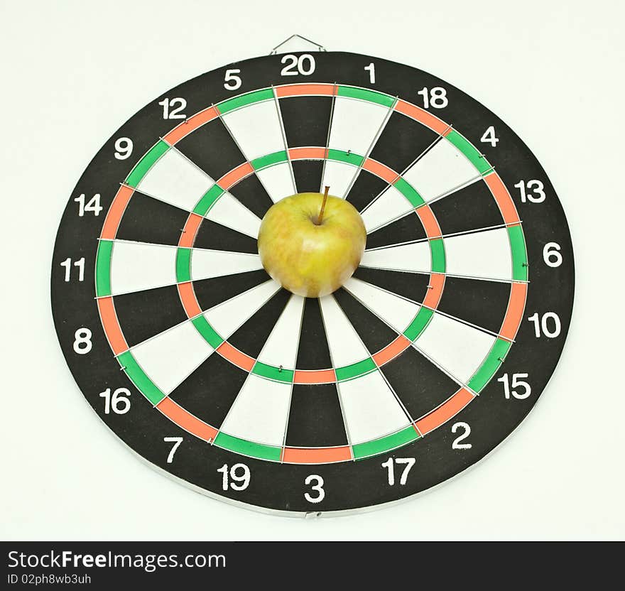 Target and apple isolated on a white background