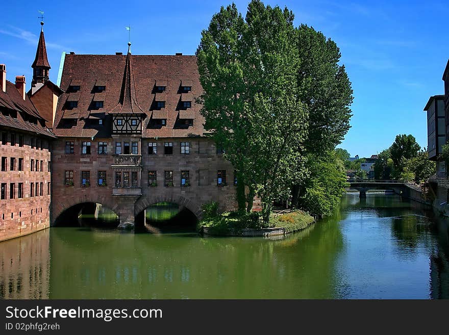 Nuremberg. The city on the river Pegnitz. “Hospital St.Spirit”.