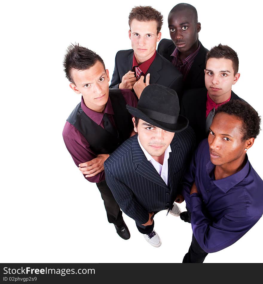 Young group of businessmen isolated over white background. Trendy multiracial group. Young group of businessmen isolated over white background. Trendy multiracial group.