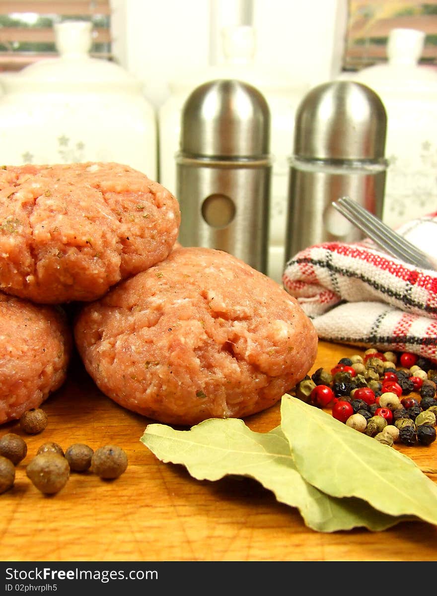 Meat balls with herbs in the kithen. Meat balls with herbs in the kithen