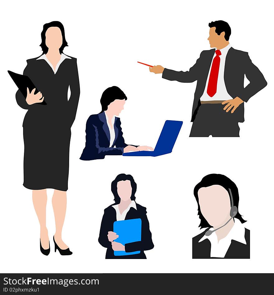 Colored collection of silhouettes of business people