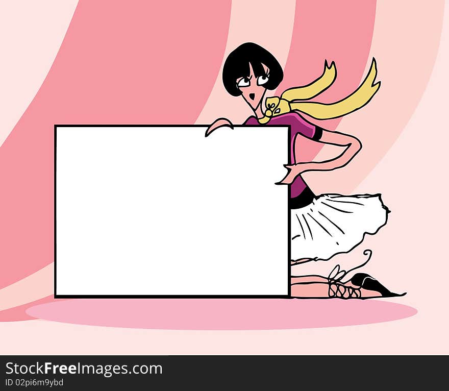 Pretty girl with the big frame vector doodle background