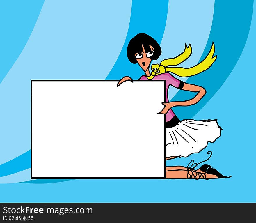 Pretty girl with the big frame vector doodle background