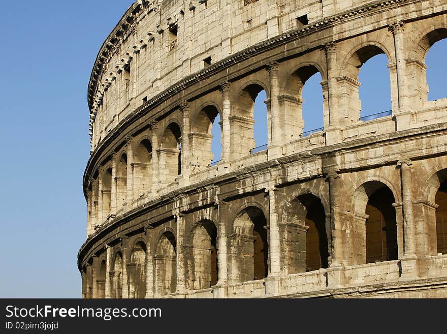 The Colosseum or Roman Coliseum in the centre of the city of Rome, Italy.