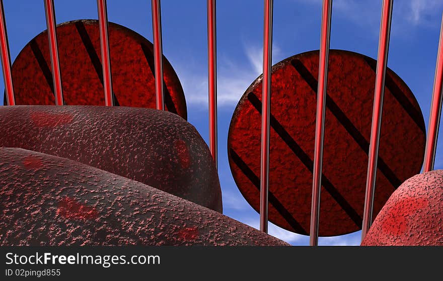 A look up from inside a BBQ grill with hamburgers ready to be eaten. A look up from inside a BBQ grill with hamburgers ready to be eaten.