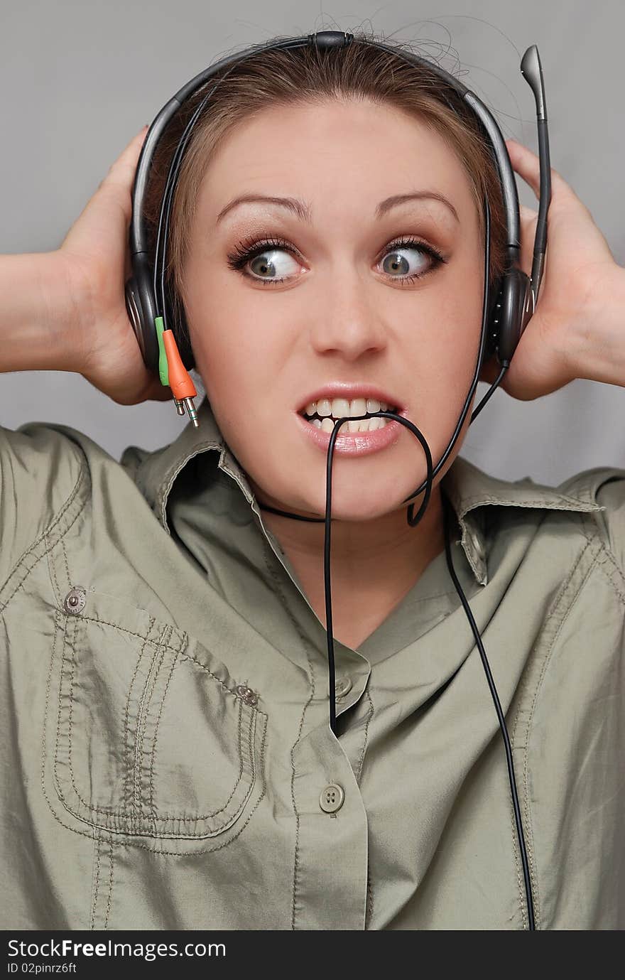 Young crazy woman with wire. Young crazy woman with wire