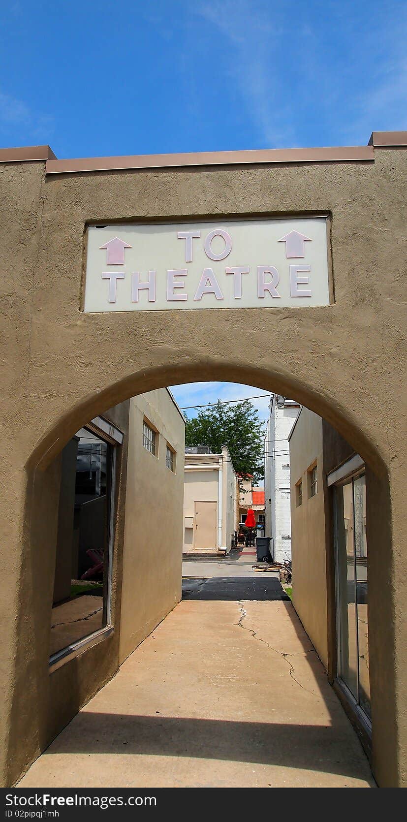 Historic To Theatre sign over arched entrance in downtown Mission Kansas