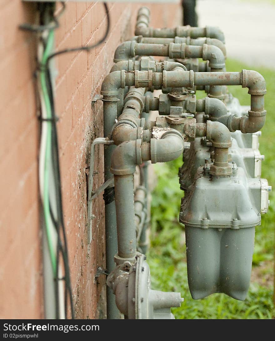 Twisted pipes of gas meters. Twisted pipes of gas meters