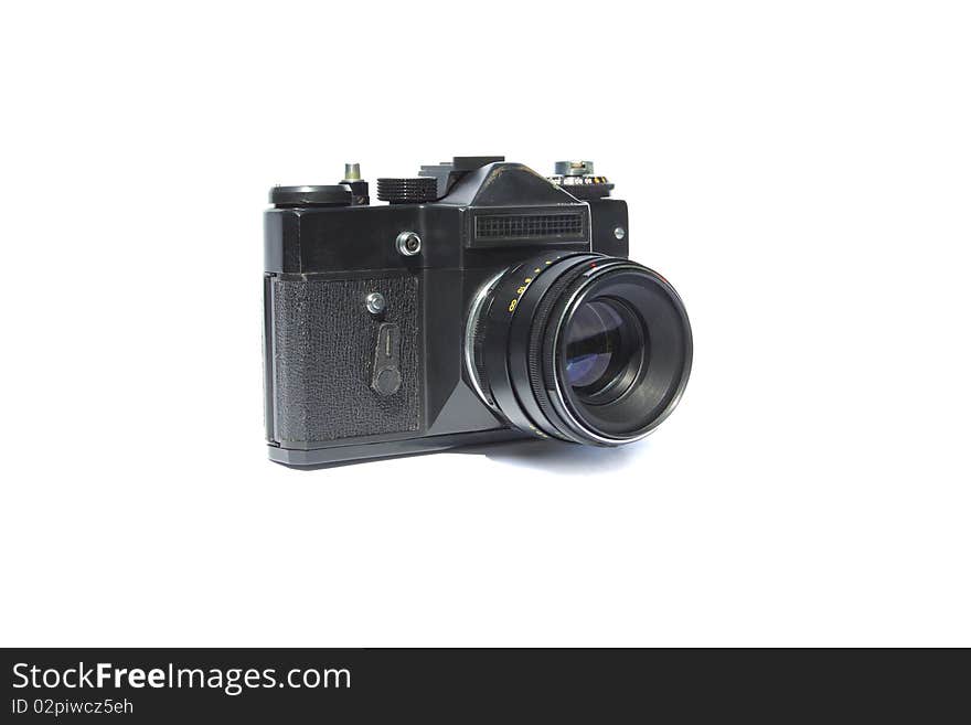 Old black analog photo camera. Old black analog photo camera