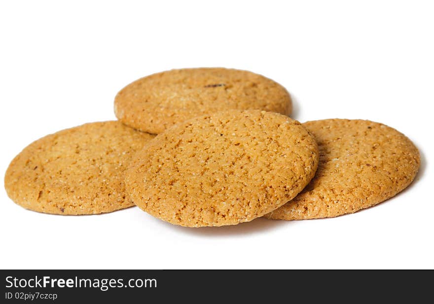 Isolated yellow cookies over white backgrond. Horizontal image