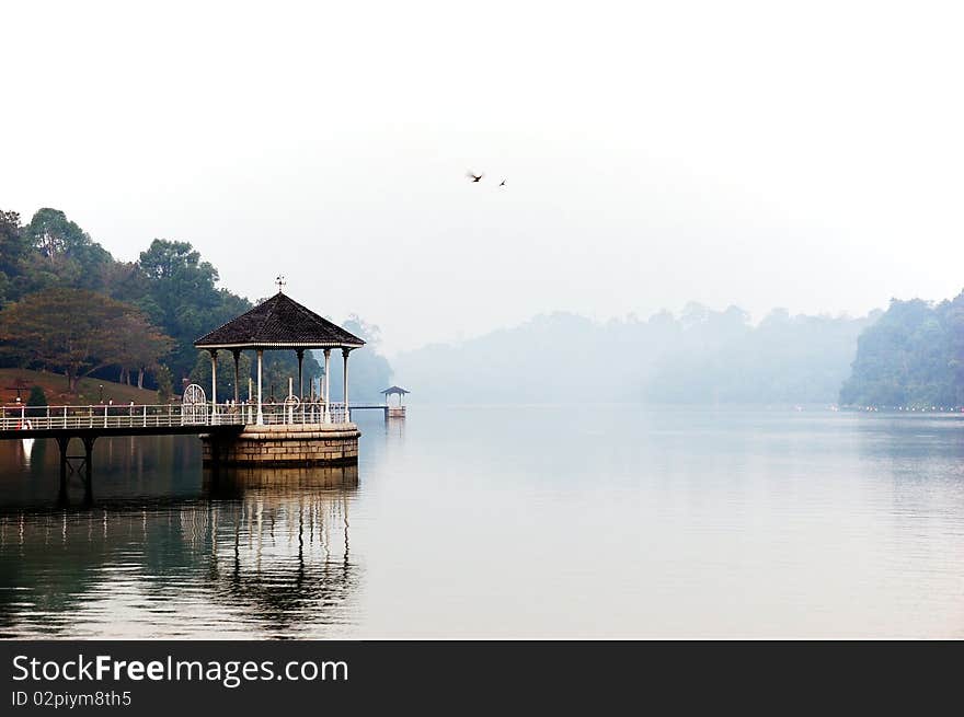 Pavilion On Middle Of Lake