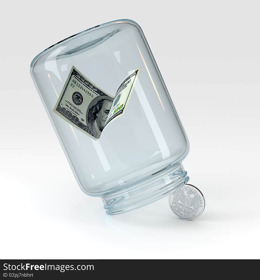 Glass safe container and money. Glass safe container and money