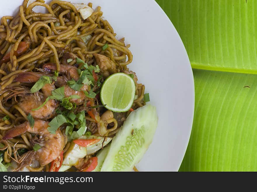 Fried noodles  on banana leaves