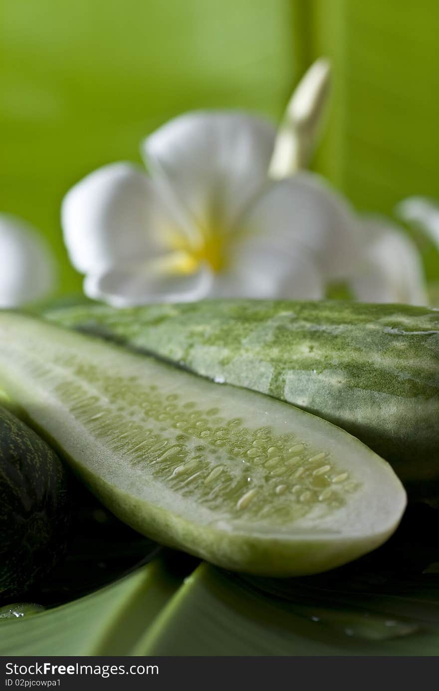 Vegetable or cucumber on banana leaves