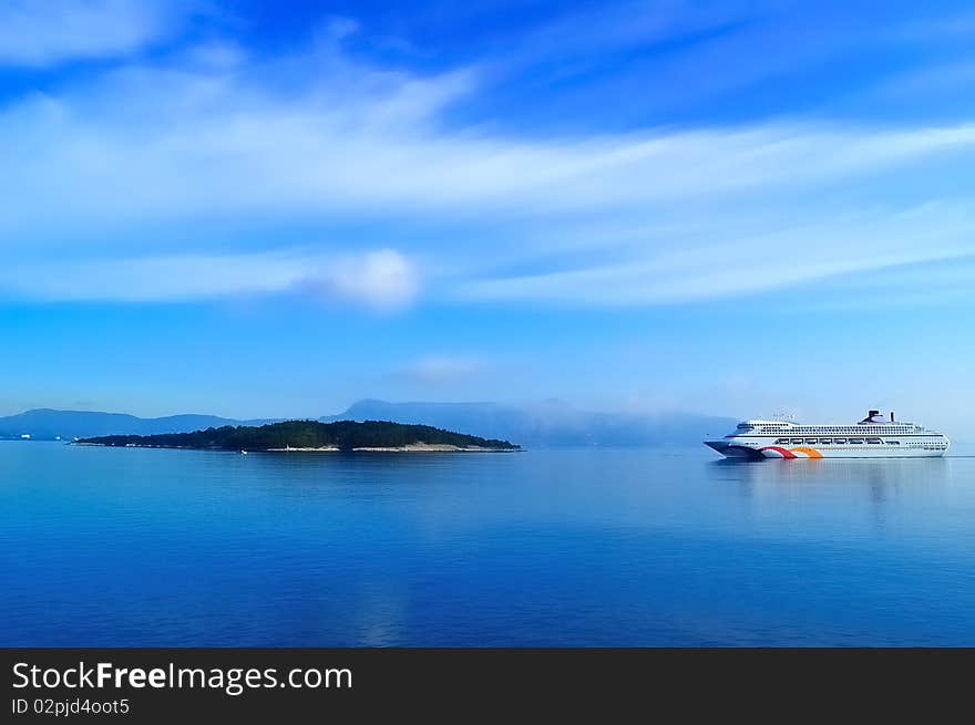 Corfu island at sunrise and a beautiful blue sky!