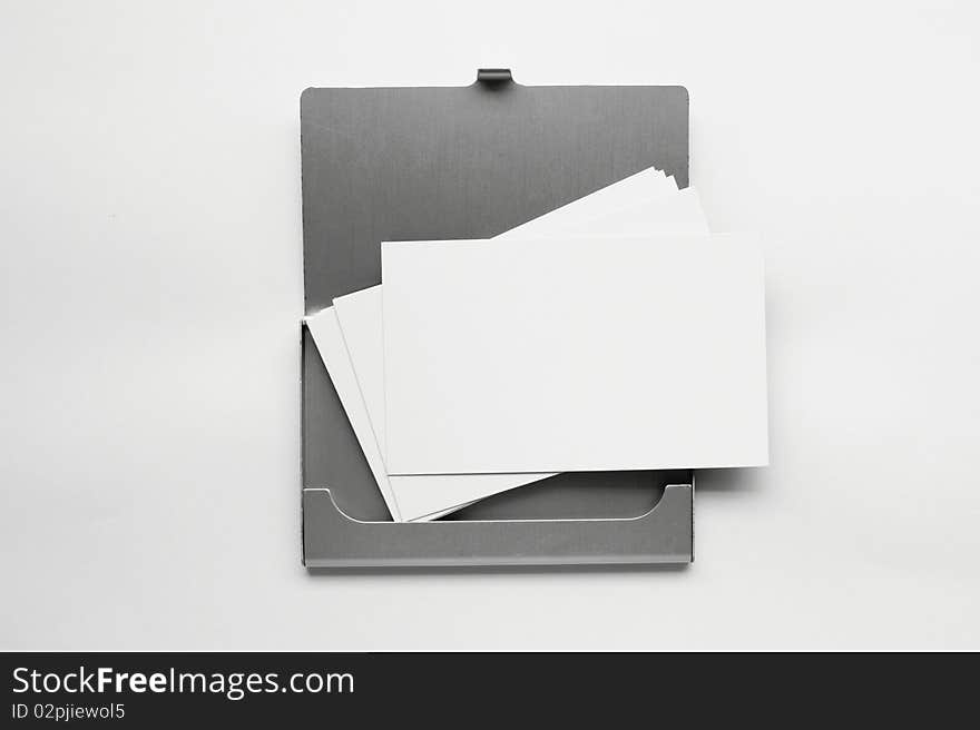 Business card in box in the white background. Business card in box in the white background