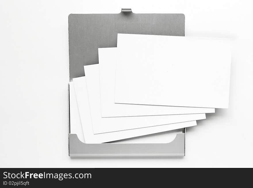 Business card in box in the white background. Business card in box in the white background