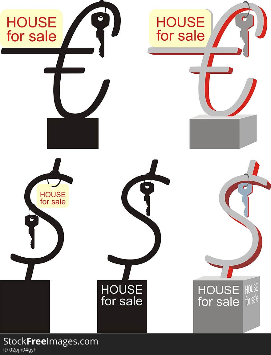 Three-dimensional and two-dimensional symbol of selling real estate. Three-dimensional and two-dimensional symbol of selling real estate