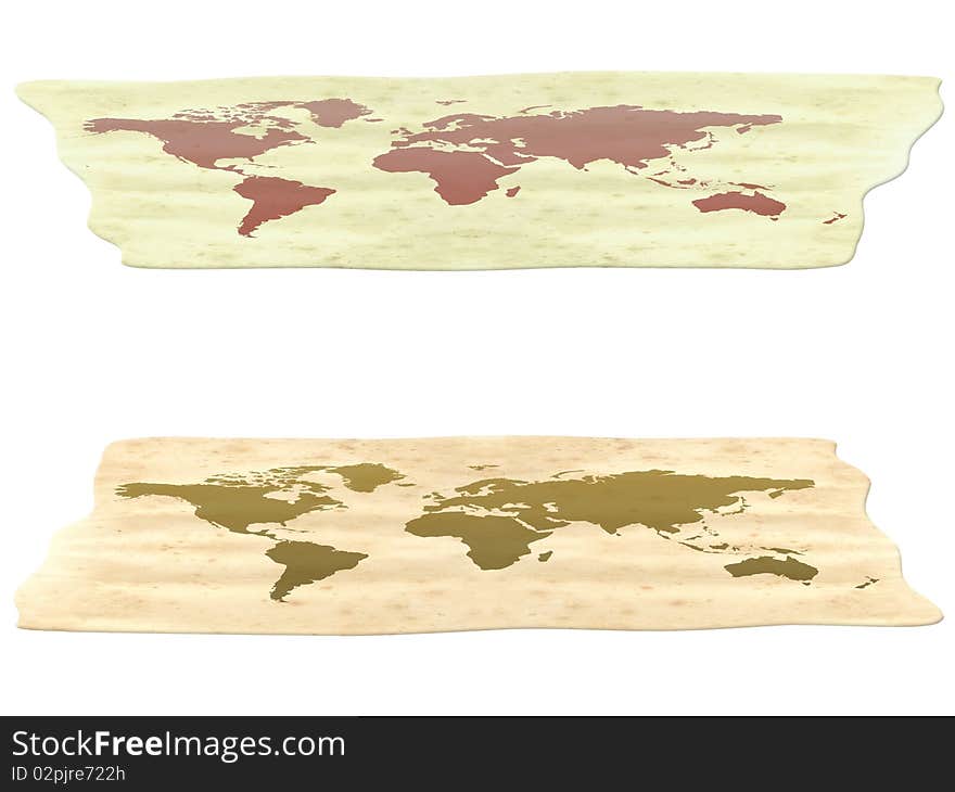 Map of world old style. two different colors. white background for easy clipping. Map of world old style. two different colors. white background for easy clipping