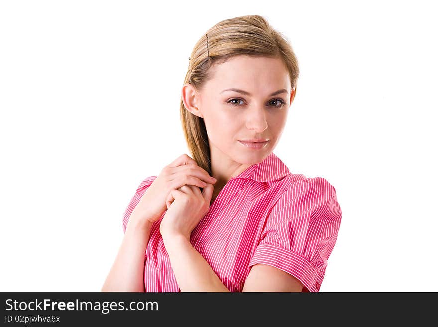 Young attractive confident businesswoman, studio shoot isolated on white background. Young attractive confident businesswoman, studio shoot isolated on white background