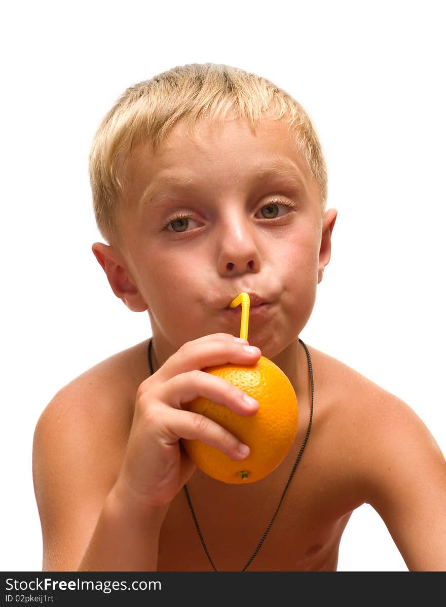 Child with an orange.