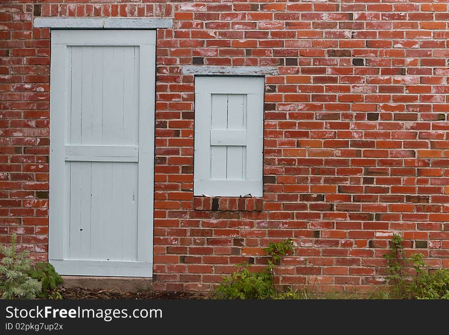 Brick Wall with door and window