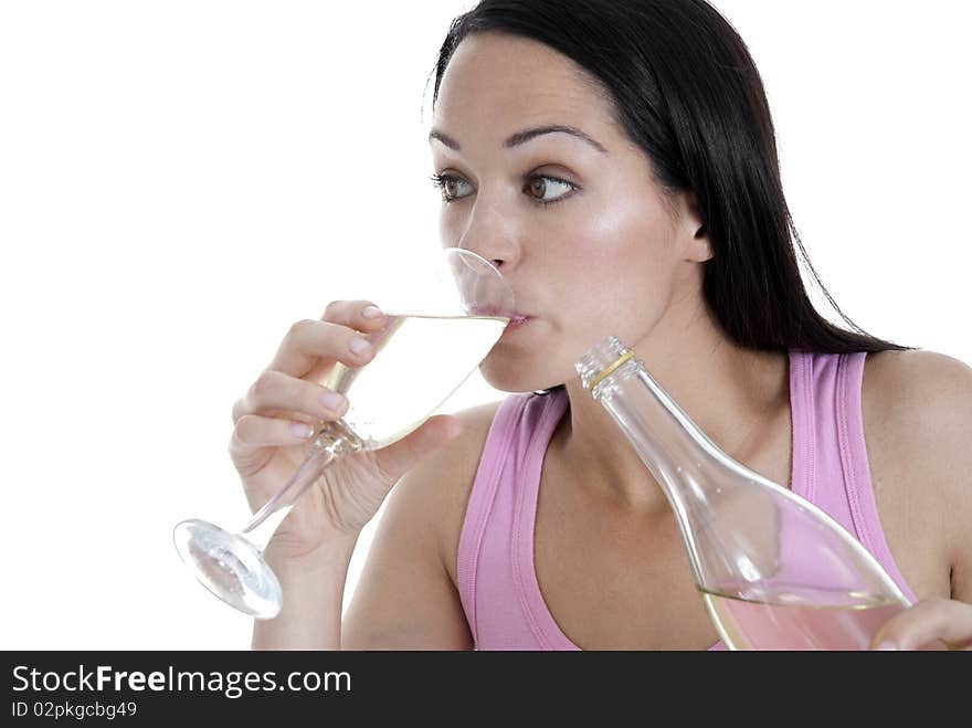 Woman trying to quickly drink her champagne/wine. Woman trying to quickly drink her champagne/wine