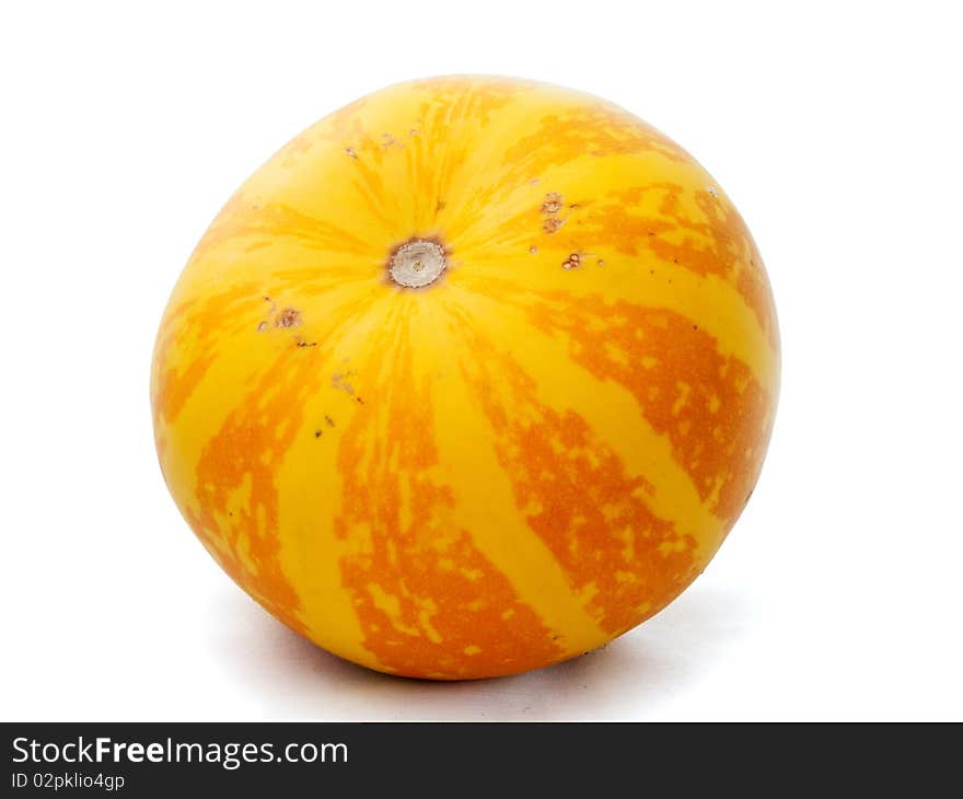 Single striped pumpkin, isolated on white background