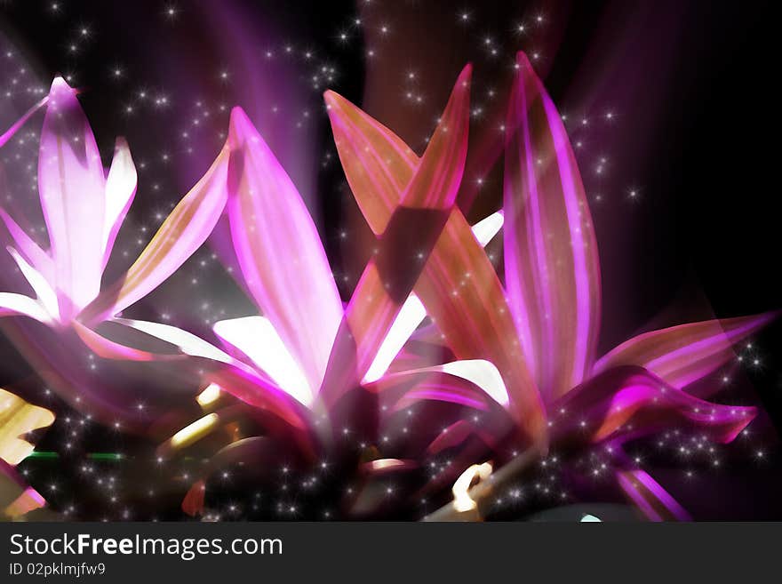 Abstract background with glowing flowers and stars