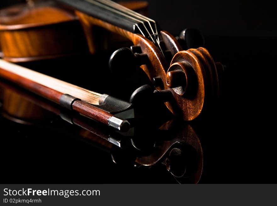 Beautiful old violin on dark background