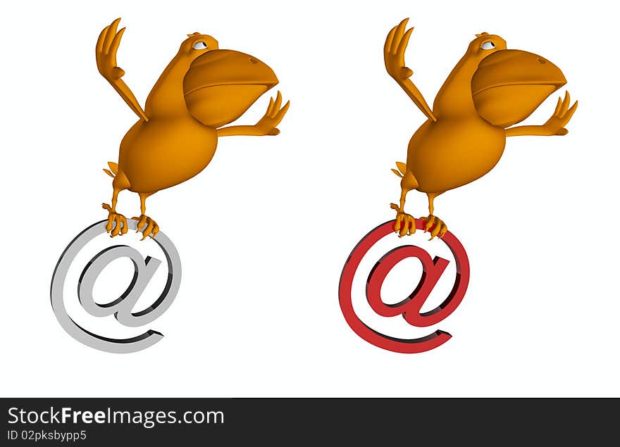 3D Orange Crow delivers red e-mail. 3D Orange Crow delivers red e-mail